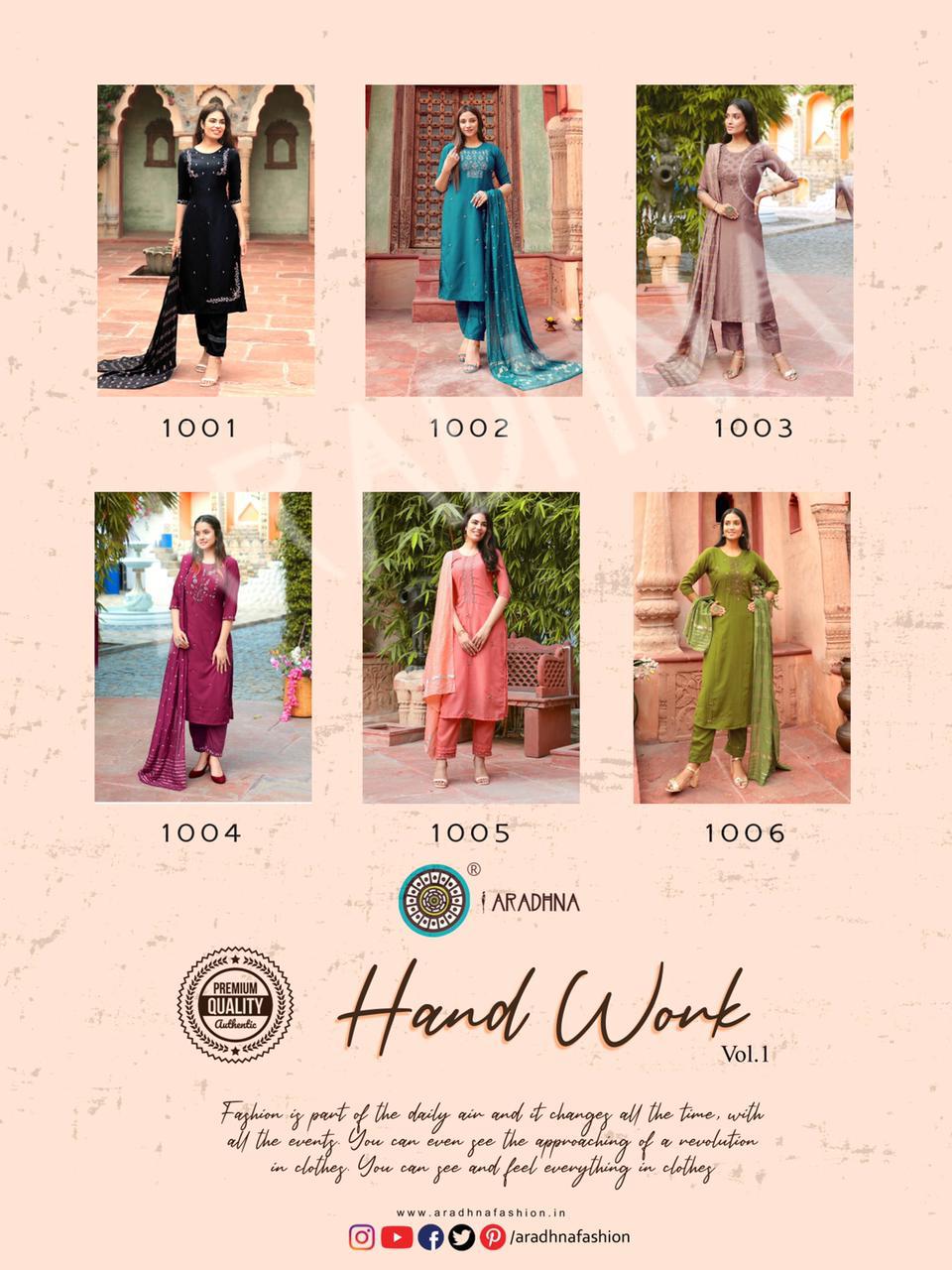 Aradhna Hand Work 1  Latest Designer Fancy Party Wear Embroidery And Manual Work Cotton Silk Exclusive Readymade Collection